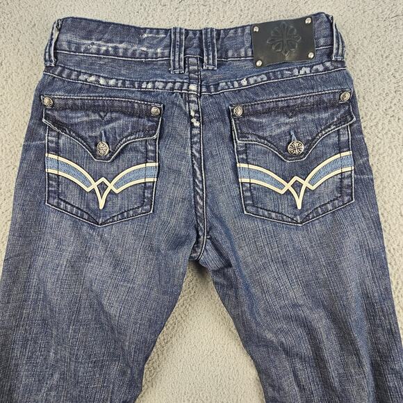 Affliction Blake Jeans 33x32 Relaxed Straight Distressed Renegade Embroidered - Picture 4 of 9